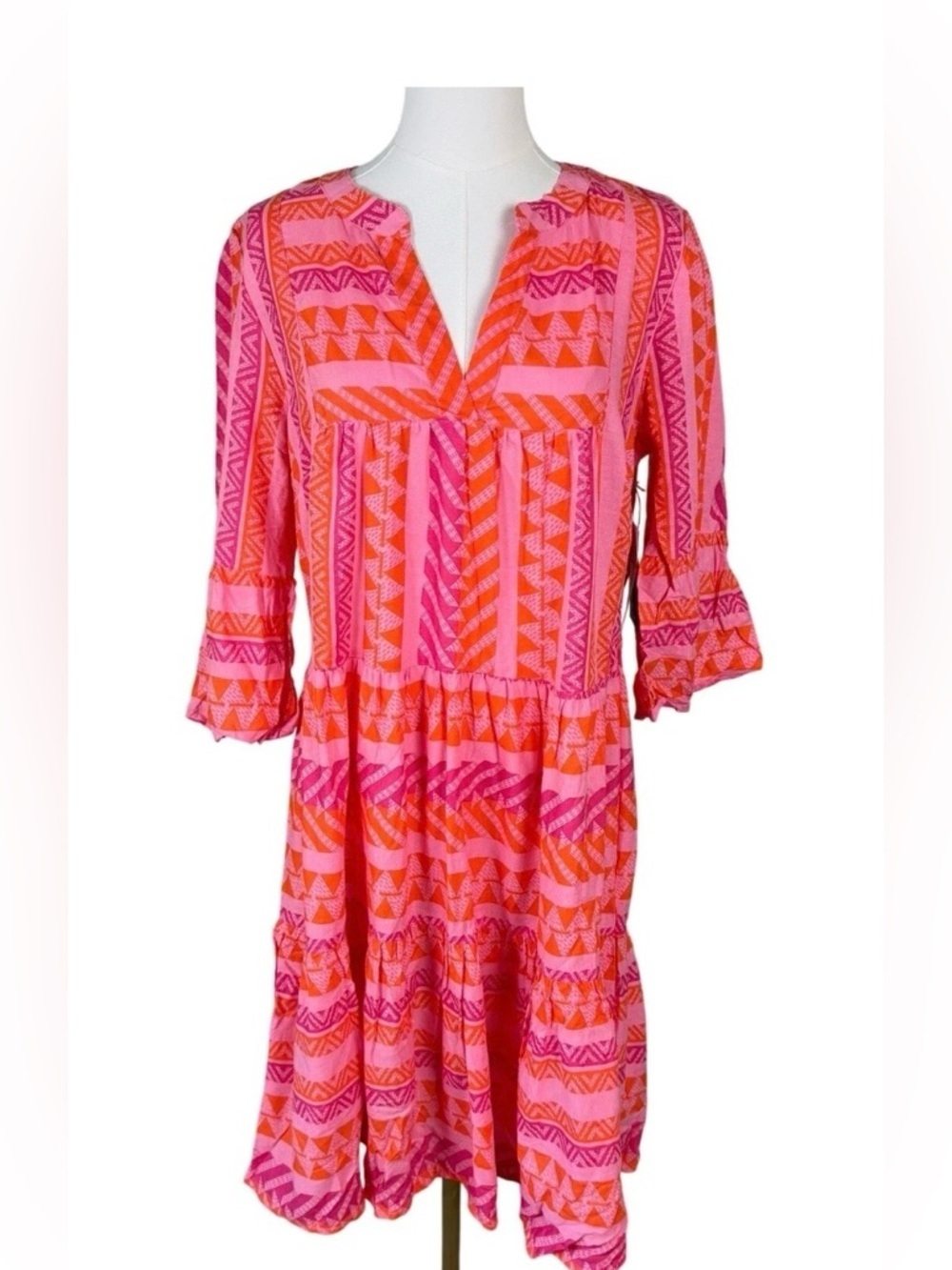 GOA Beachwear Coverup Tunic Pink Orange Dress by Japna  Geometric XS
